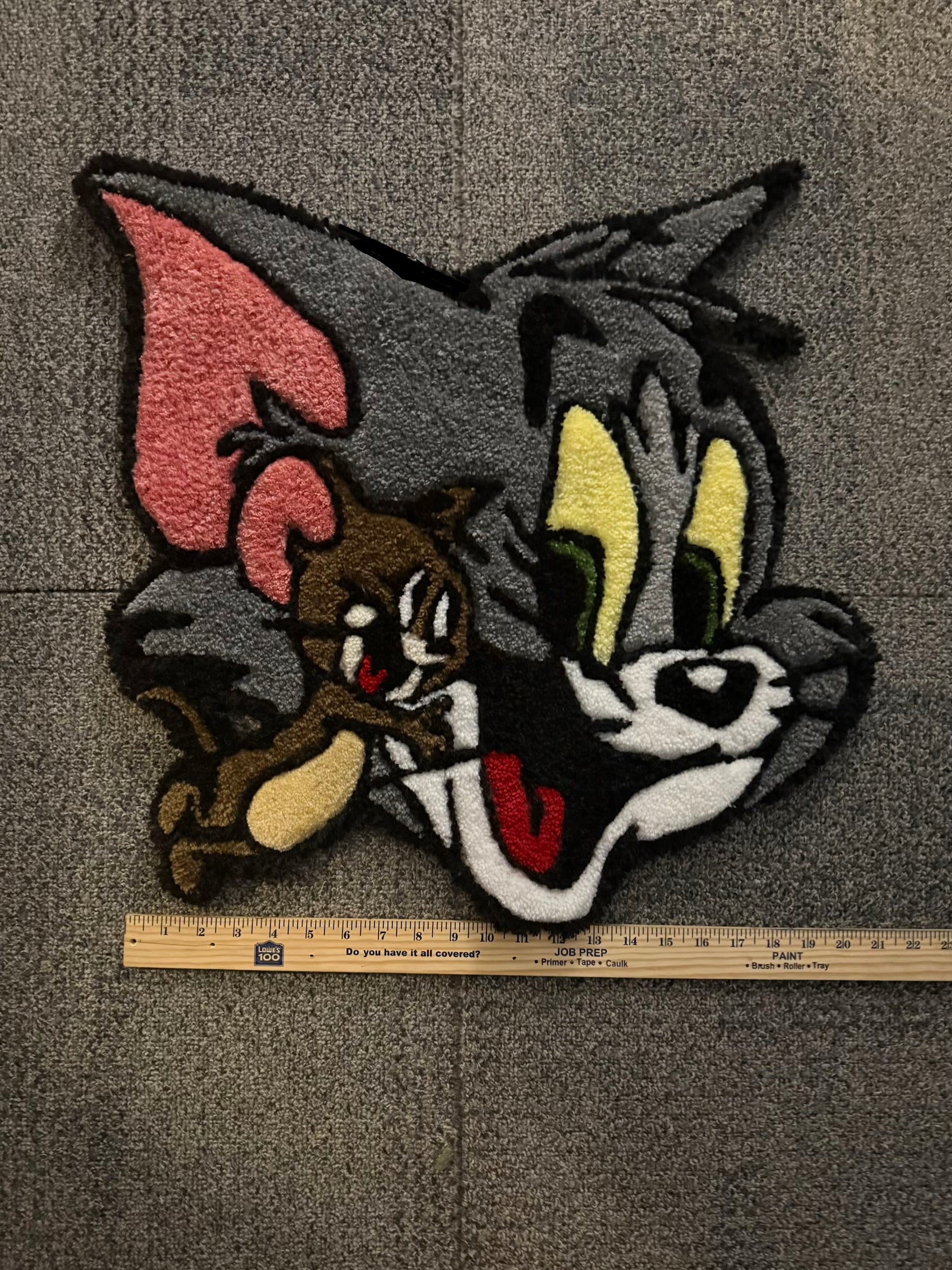 Handmade Tufted Cartoon Cat & Mouse Rug| Custom Fiber Art Decor