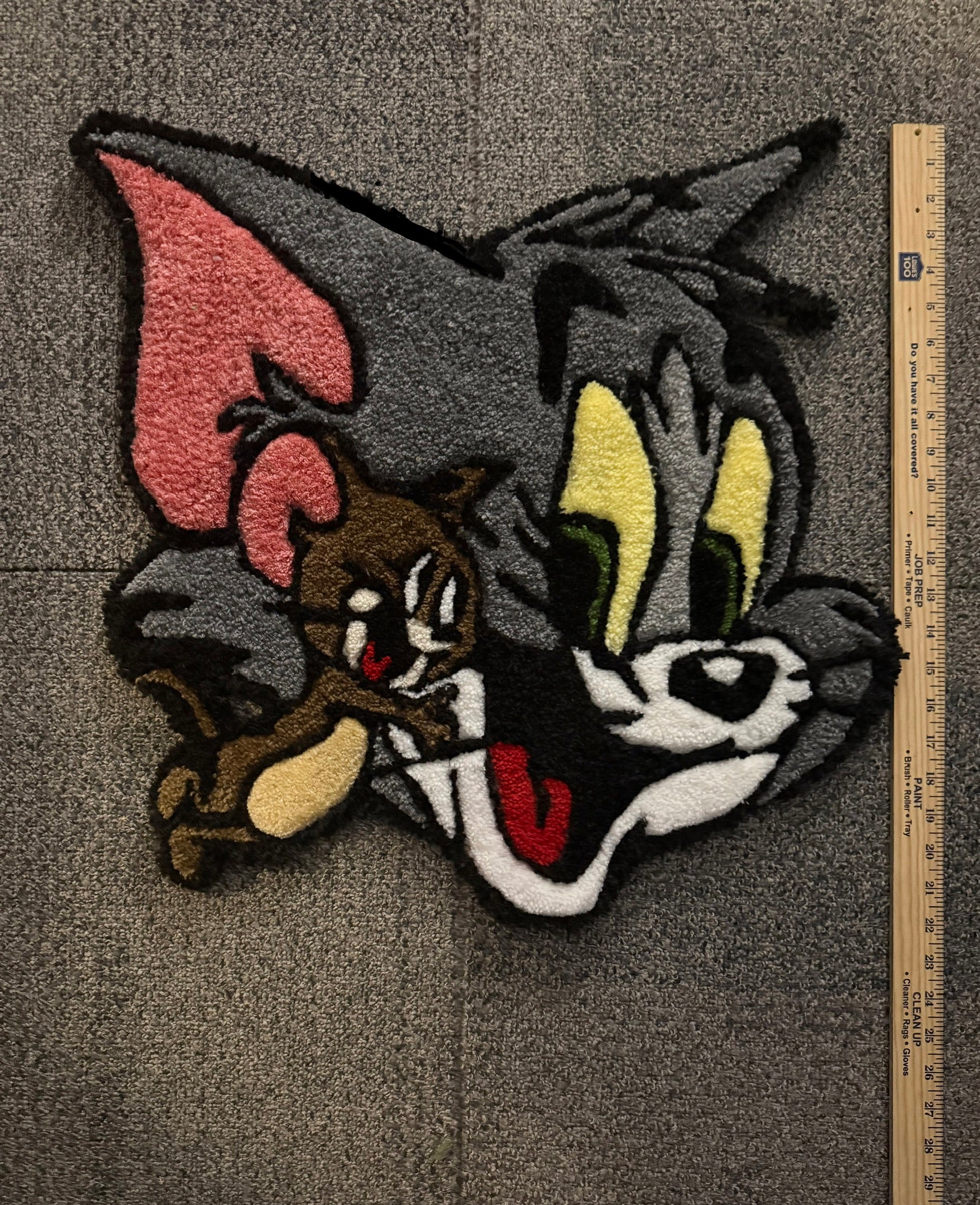 Handmade Tufted Cartoon Cat & Mouse Rug| Custom Fiber Art Decor
