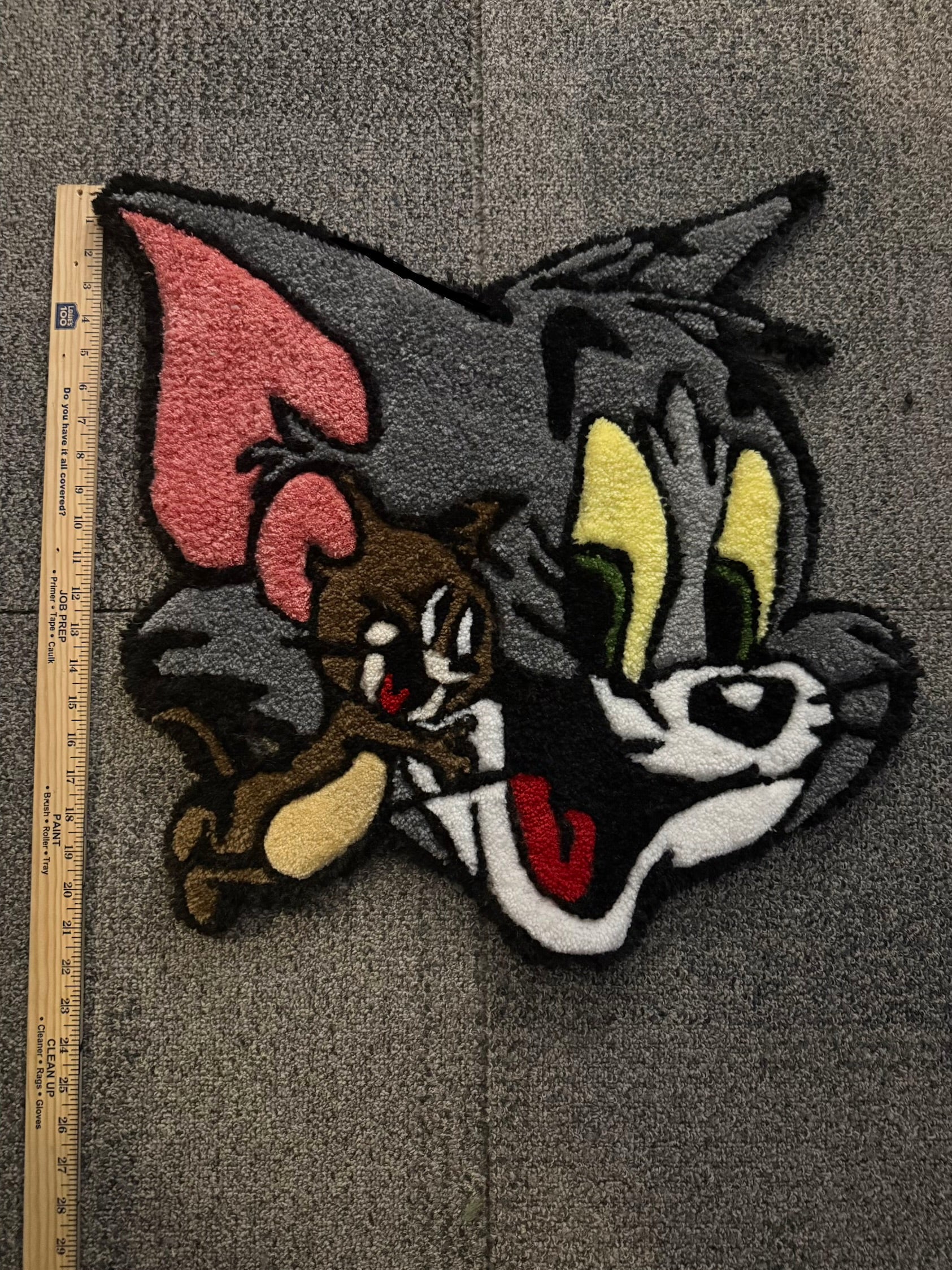 Handmade Tufted Cartoon Cat & Mouse Rug| Custom Fiber Art Decor