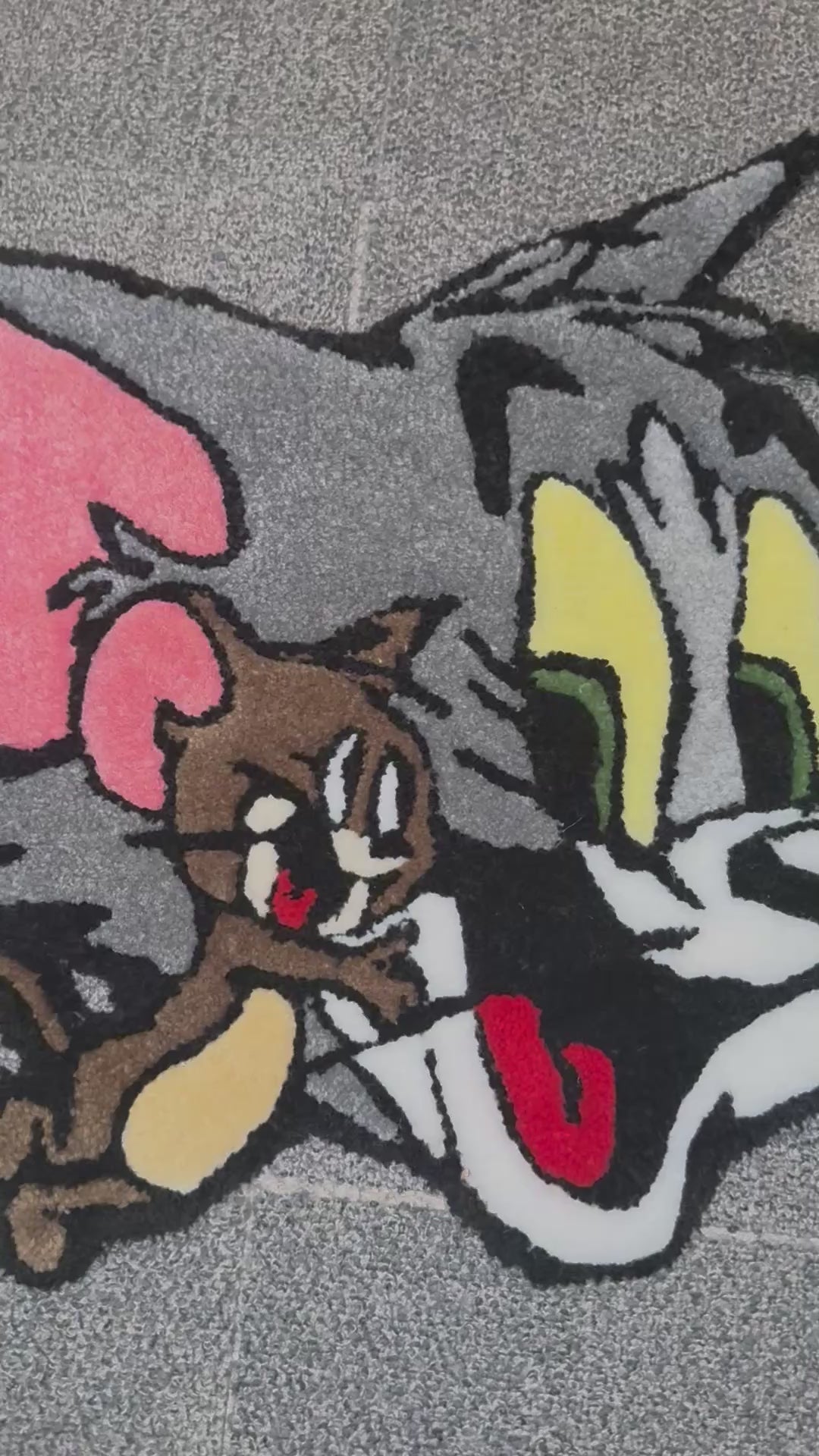 Handmade Tufted Cartoon Cat & Mouse Rug| Custom Fiber Art Decor